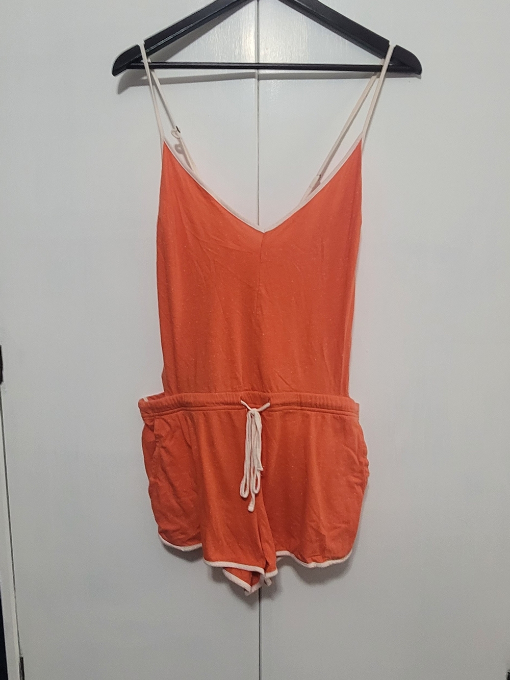Womans Orange One-Piece Romper with Contrast Trim